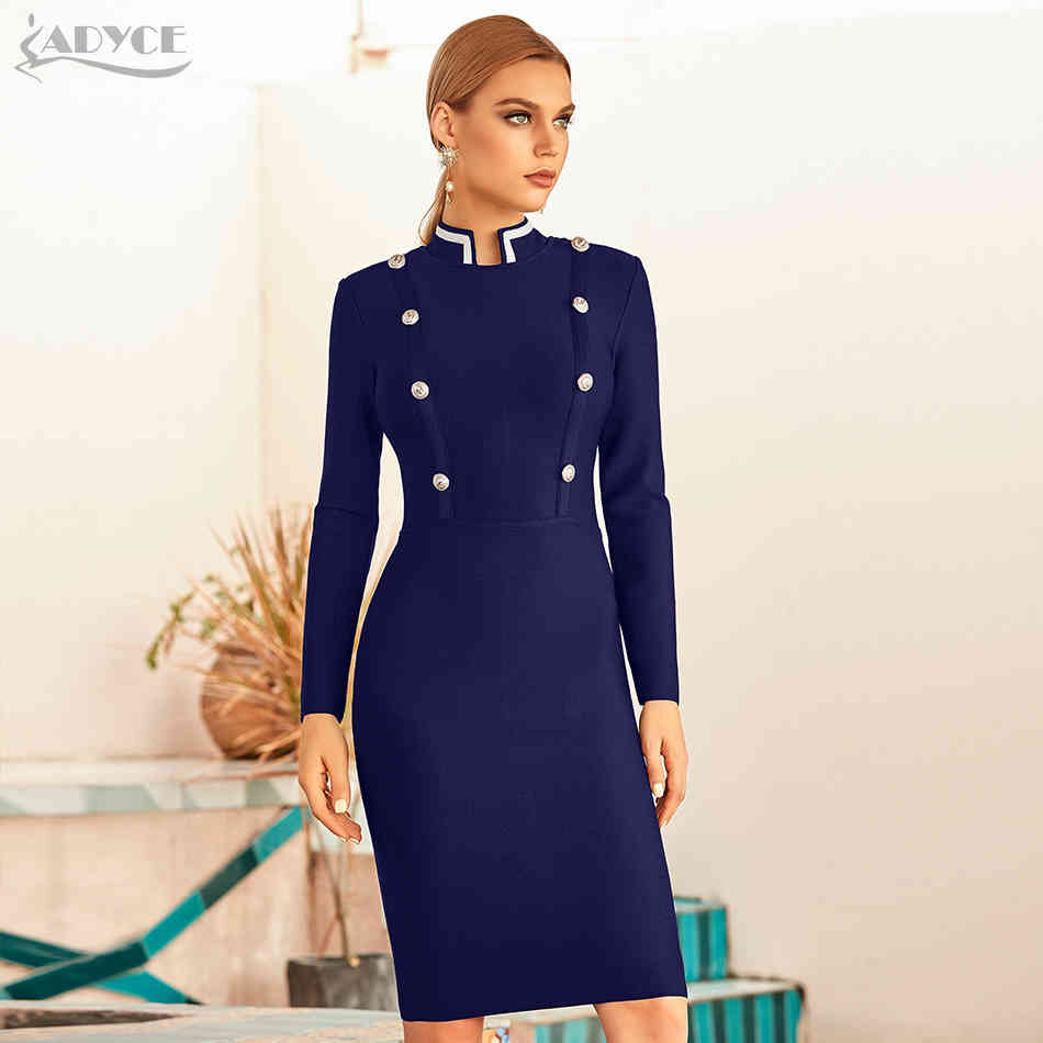 s Autumn Womens Fashion Long Sleeve Dress Sexy Bandege Button Celebrity Evening Runway Party Clubs Bodycon Dresses 210423