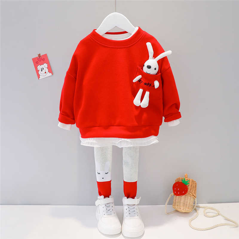 HYLKIDHUOSE Baby Girls Clothing Sets Kids Clothes Lace Cartoon Rabbit T Shirt Pants Toddler Infant Children Vacation Costume 211021
