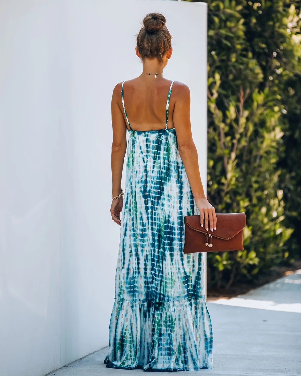 Green Bohemian Tie-dyed Bikini Cover-ups Sexy Spaghetti Strap Summer Beach Dress Cotton Tunic Women Swimsuit Cover Up A453 210420