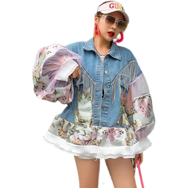 Women's Jackets High Quality Lantern Sleeve Beaded Tassel Denim Jacket Women Loose Embroidered Personality Hollow Lace Tide Brand Coat Femal, Photo color 
Women's Jackets High Quality Lantern Sleeve Beaded Tassel Denim Jacket Women Loose Embroidered Personality Hollow Lace Tide Brand Coat Femal, Photo color