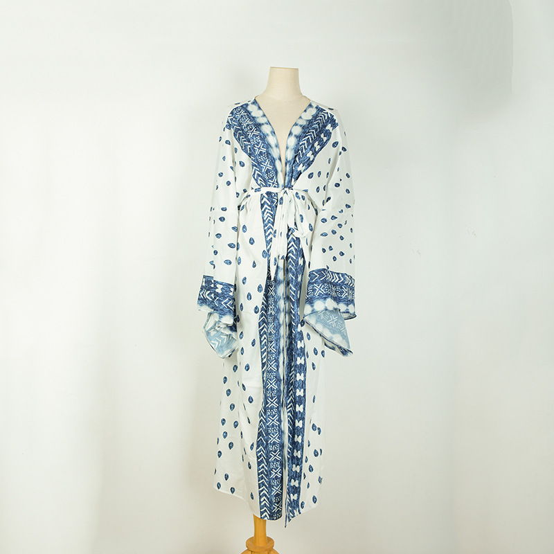 Sexy Bikini Cover-ups Boho Printed Fringed Long Kimono Carfigan Tunic Women Plus Size Beach Wear Swim Suit Cover Up A750 210420