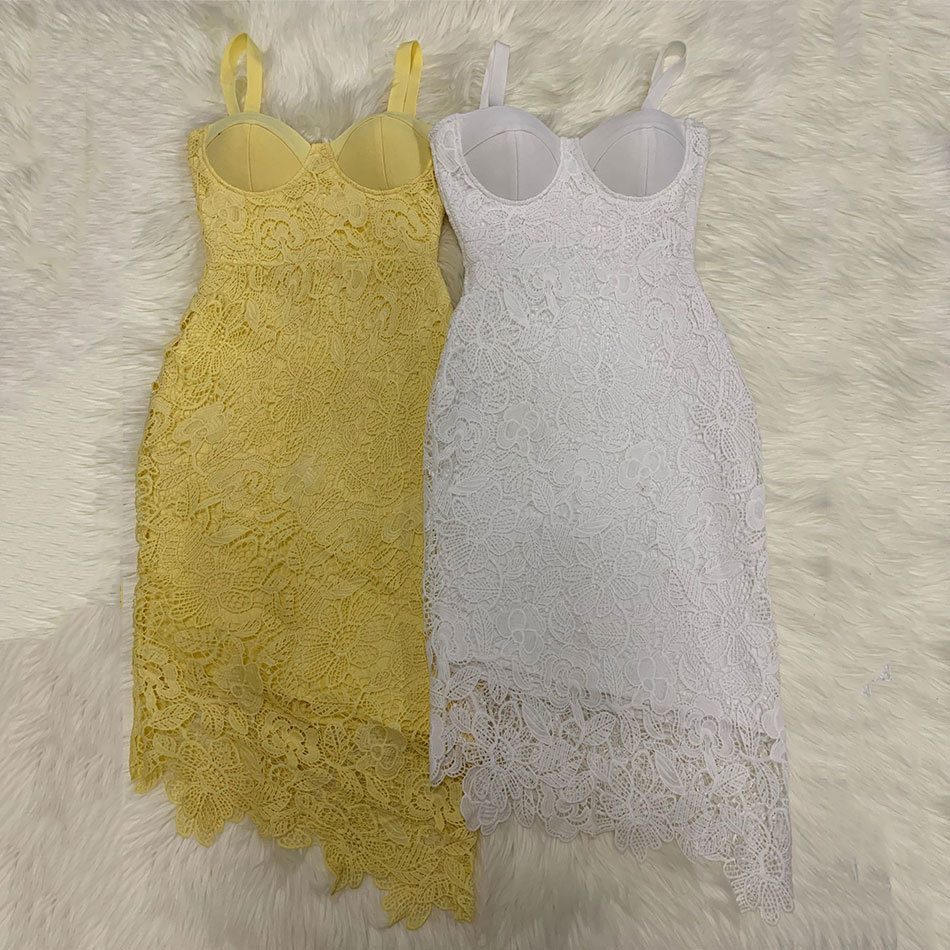 Free Women Bandage Dress Strap Sleeveless Lace Stitching Irregular Bodycon Party Sexy Club Vestido 210524