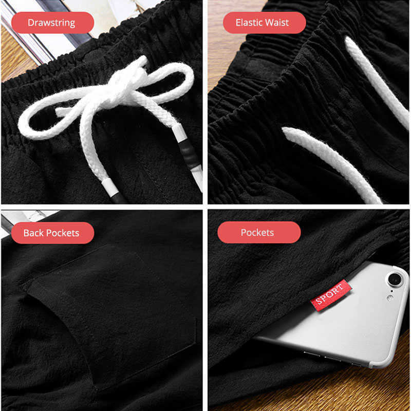 Summer Men's Fashion Cotton Casual Shorts Men Drawstring Waist Black Khaki Men Shorts Big Size Men 4XL 5XL 210528