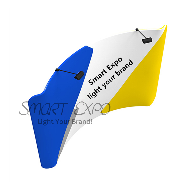 8ft Horizontal Curved Tension Fabric Exhibition Display Retail Supplies with Thick Aluminum Tube Printed Graphic Portable Carry Bag