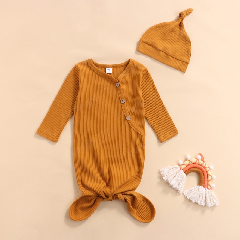 Fall Newborn Baby Boys Girls Sleeping Bag and Cap Solid Color Long Sleeve Toddler Swaddle Wrap Blanket Bedding Clothes