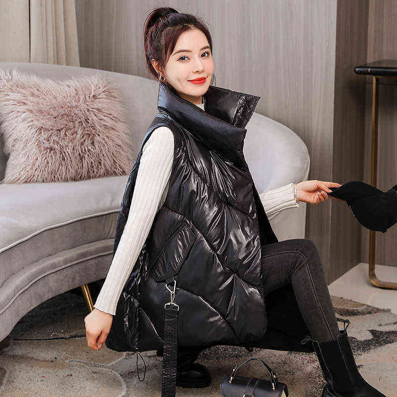 ISENMAL Student Autumn Winter Women Loose Vest Stand Collar Girls Jacket Cotton Padded Lady Windproof Warm Waistcoat 211130wtt