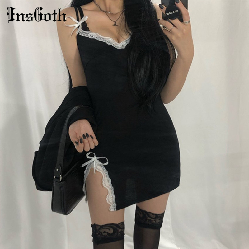 InsGoth Sexy Lace Patchwork Black Mini Dress Women Gothic Streetwear Spaghetti Straps V-neck Slit Dress Party Clubwear Dress
InsGoth Sexy Lace Patchwork Black Mini Dress Women Gothic Streetwear Spaghetti Straps V-neck Slit Dress Party Clubwear Dress