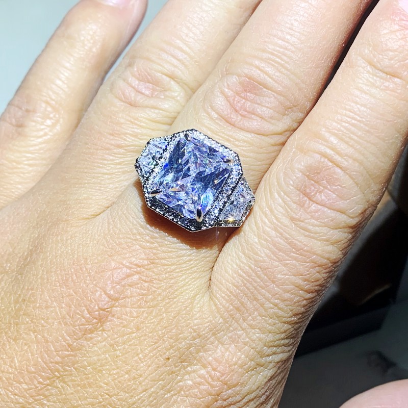 Sterling Sier Princess Cut White Topaz Large CZ Dia Engagement Ring for Women, Bridal Wedding Band, Eternity Ring, Size 6-10 Free shipping