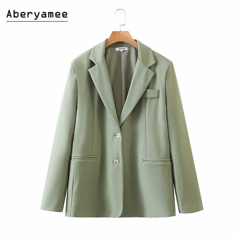 Aberyamee Women's Overshirt Oversized Blazer Long Sleeve Notched Jackets Autumn Pockets Ladies Outwear Green Clothes Female 210930