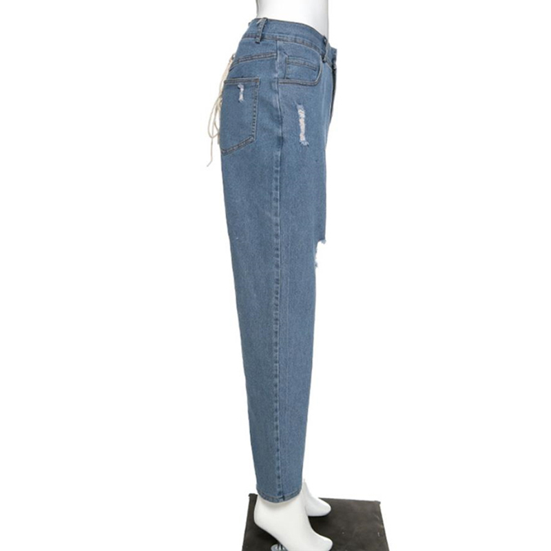 Back Cross Bandage Jeans For Women High Waist Lace Up Bowknot Streetwear Casual Trousers Female Fashion Clothes 210521