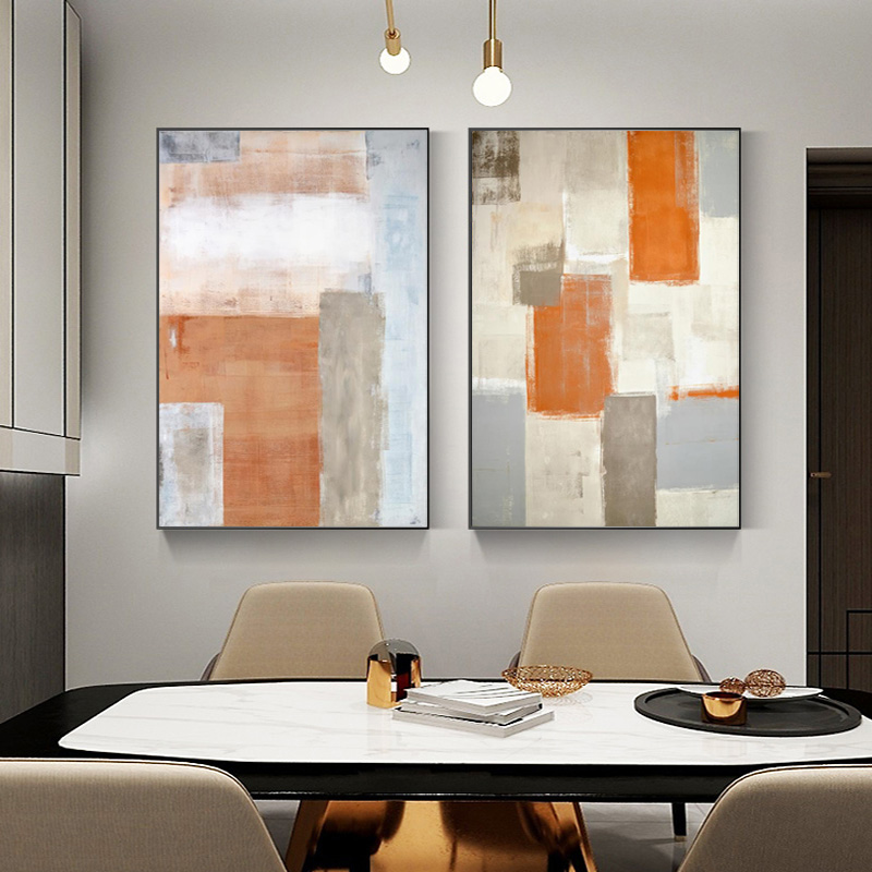 Abstract Brush Effect Retro Minimalist Orange Canvas Painting Wall Art Prints Picture Living Room Bedroom Home Decor No Frame
