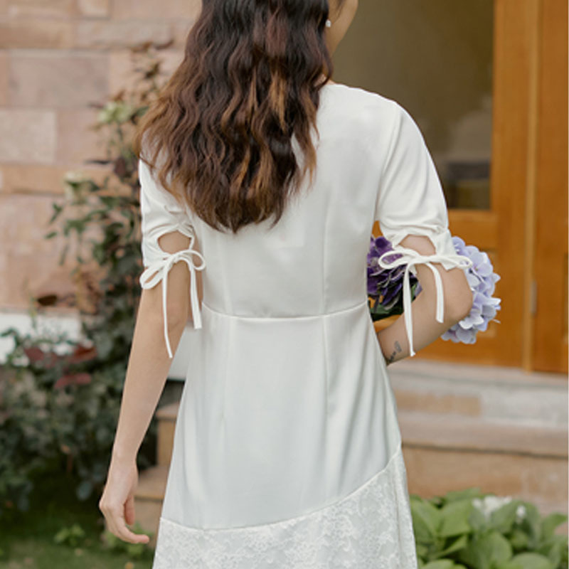 Summer Square Collar Slim Thin Dress Women Short Sleeve Elegant Vintage Dress Lace-up Dress Korean Bandage Chic 210521