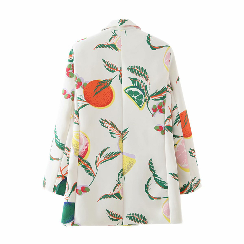 Free Women Fashion Double Breasted Fruit Print Blazers Coat Vintage Long Sleeve Pockets Female Outerwear 210524