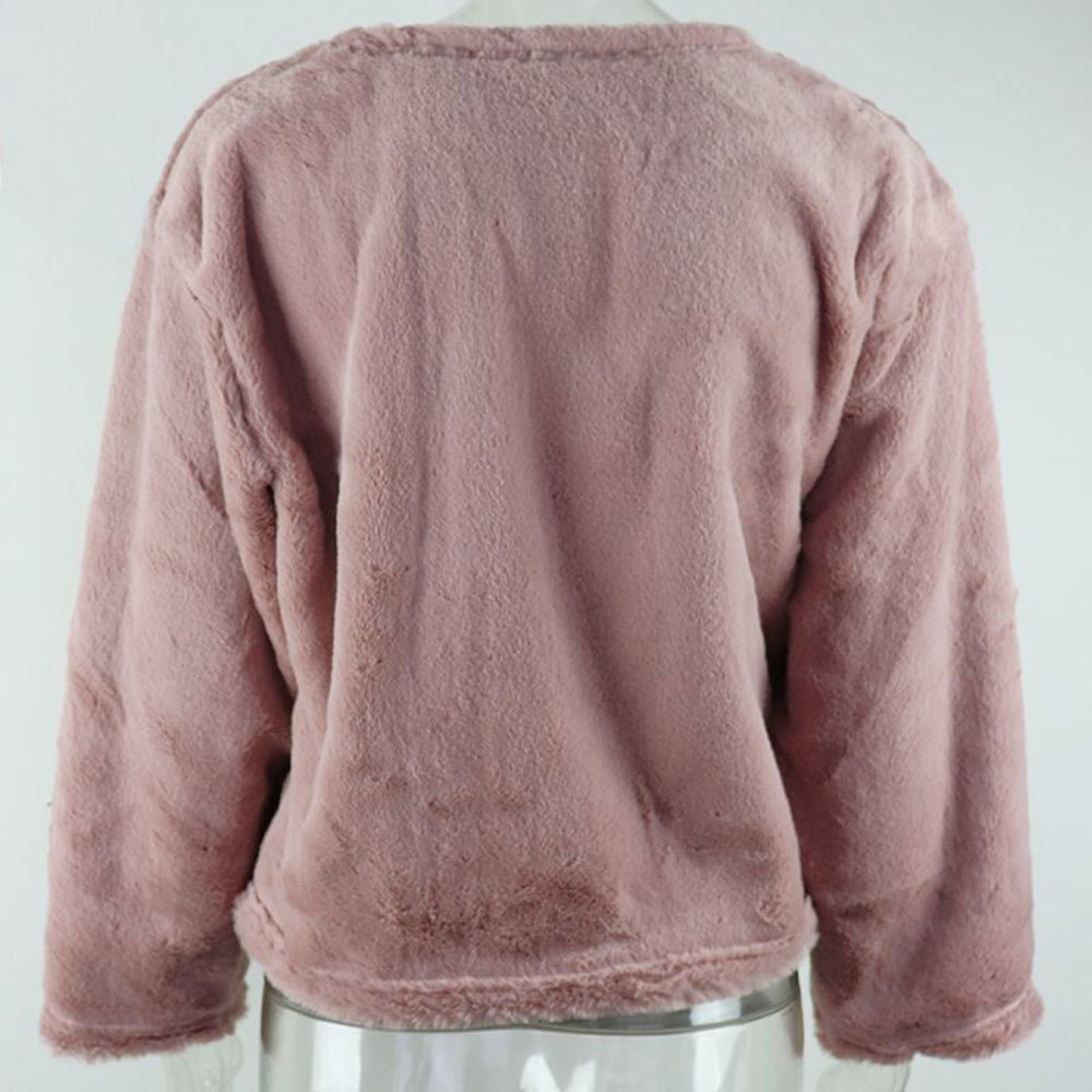 Long Sleeve O Neck Plush Cropped Tops Casual White Pink Pullovers Sexy Short Vintage Fleece Sweatshirts 210428