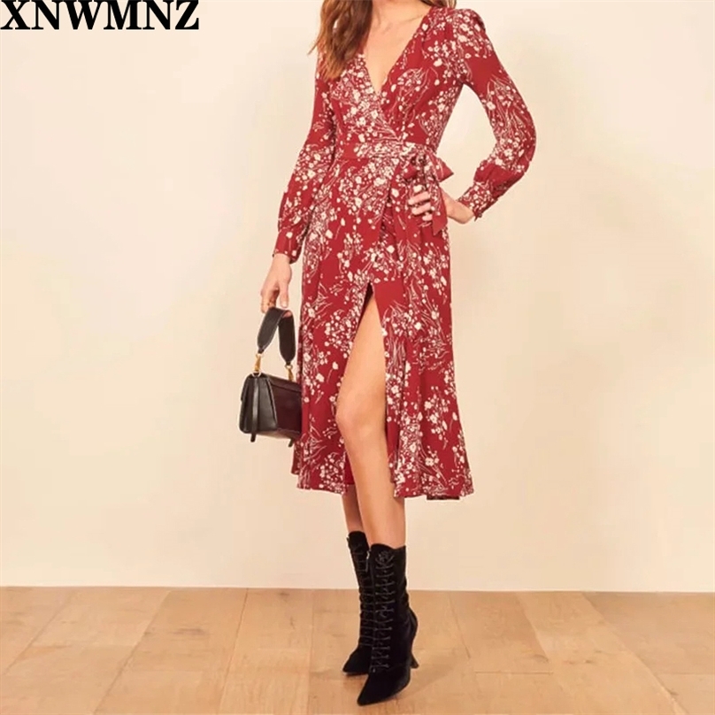 High quality Vintage Long Sleeve Dresses France Red Floral Print split women midi Dress Autumn Deep V Neck Wrap vestidos 210520, Burgundy
High quality Vintage Long Sleeve Dresses France Red Floral Print split women midi Dress Autumn Deep V Neck Wrap vestidos 210520, Burgundy