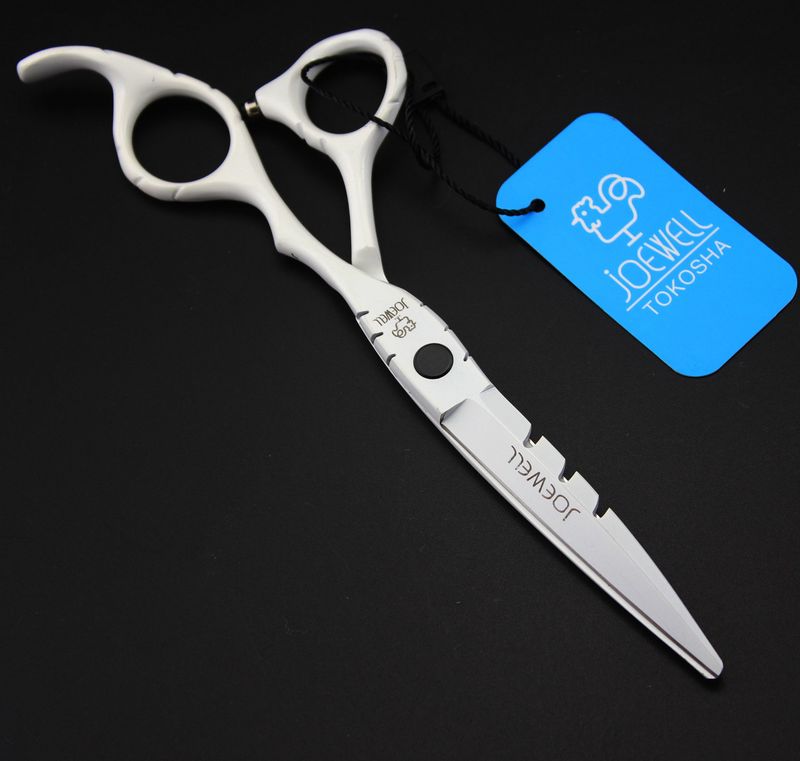 JOEWELL 5.5/6.0 inch white painted handle scissors 6CR 62HRS hardness hair beauty cutting/thinning