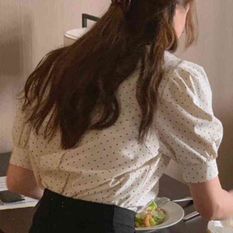 Nomikuma Causal Korean Dot Blouse Shirt Puff Short Sleeve O-neck Womens Tops Spring Summer O-neck Sweet Blusas Mujer 6H265 210427