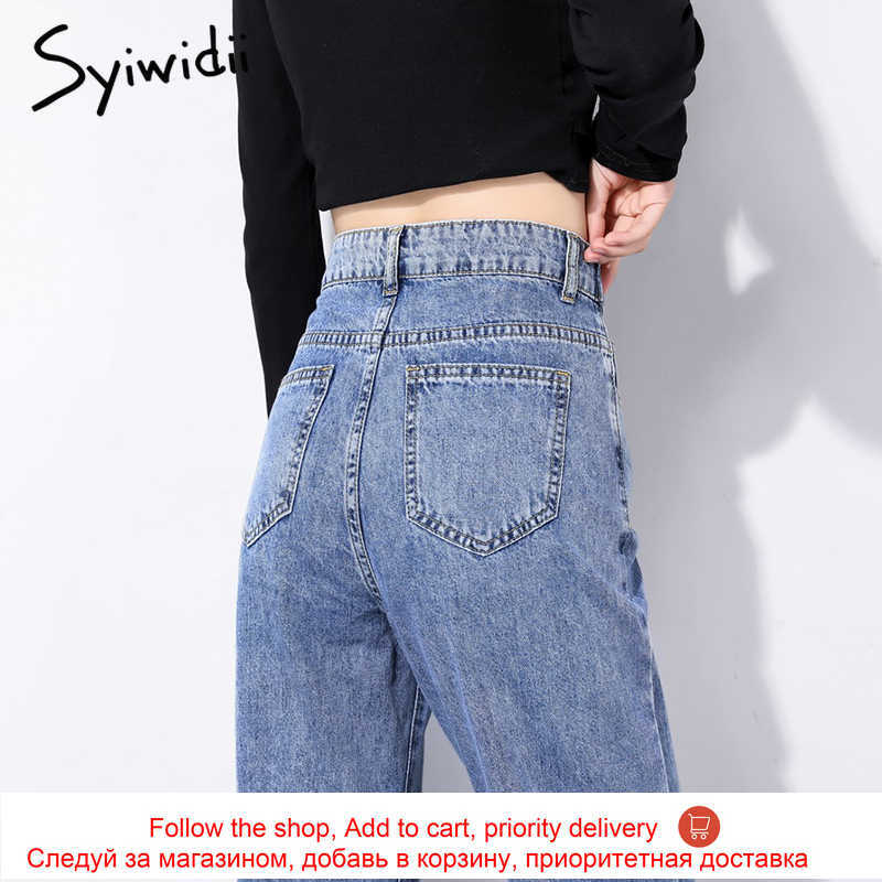 Syiwidii Straight Jeans Women Plus Size High Waisted Denim Pants Wide Leg Vintage Streetwear Full Length Trousers Spring Summer 210616