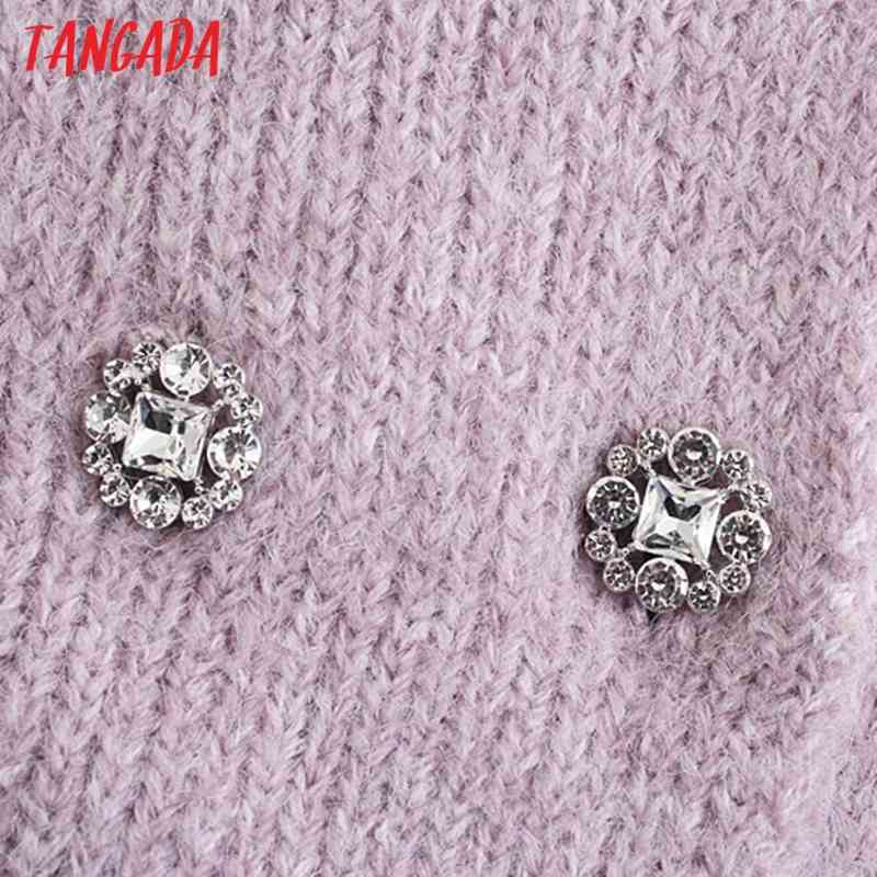 Women Elegant Purple Beading Buttons Vintage Jumper Lady Fashion Knitted Cardigan Coat 3N25 210416