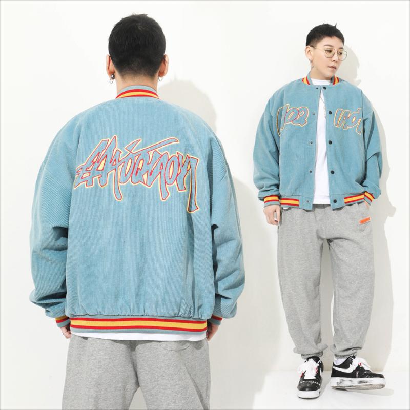 Men's Jackets Korean Fashion Corduroy Baseball Jacket Men Women Hip Hop Letter Embroidered Streetwear Retro Bomber Coats Varsity