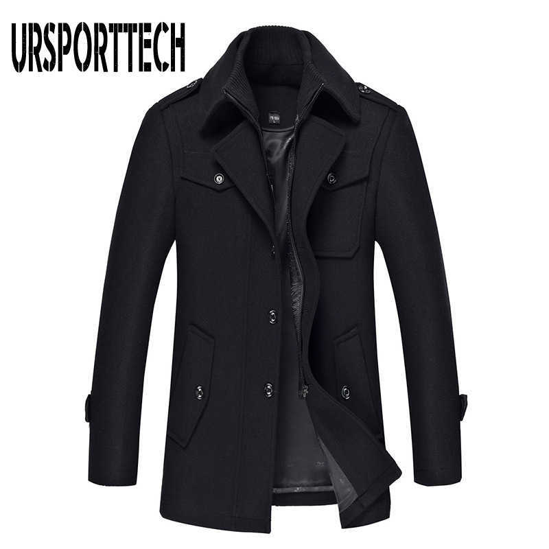 URSPORTTECH Wool Coat Men Slim Large Size Trench Coat Men Thick Woolen Coat Mens Overcoat Fashion Autumn Winter Men Wool Jackets 210528