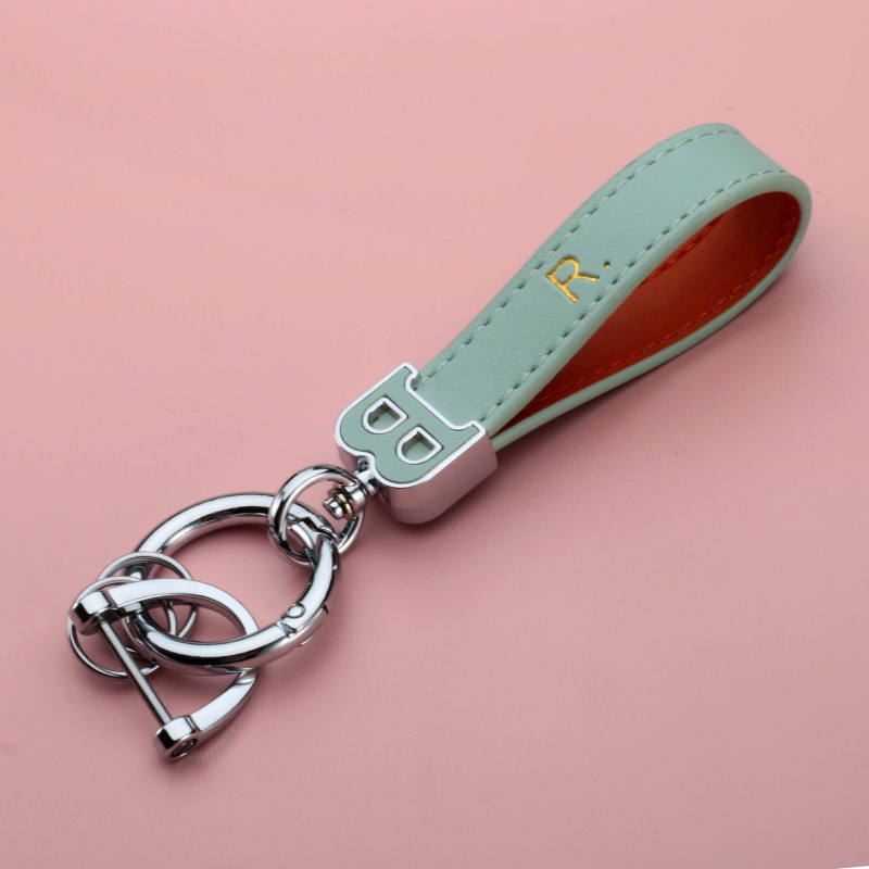 INS Style Initial B Metal Keychain Colorful Leather Keyrings Car Key Chain for Man Woman Lovers Gift