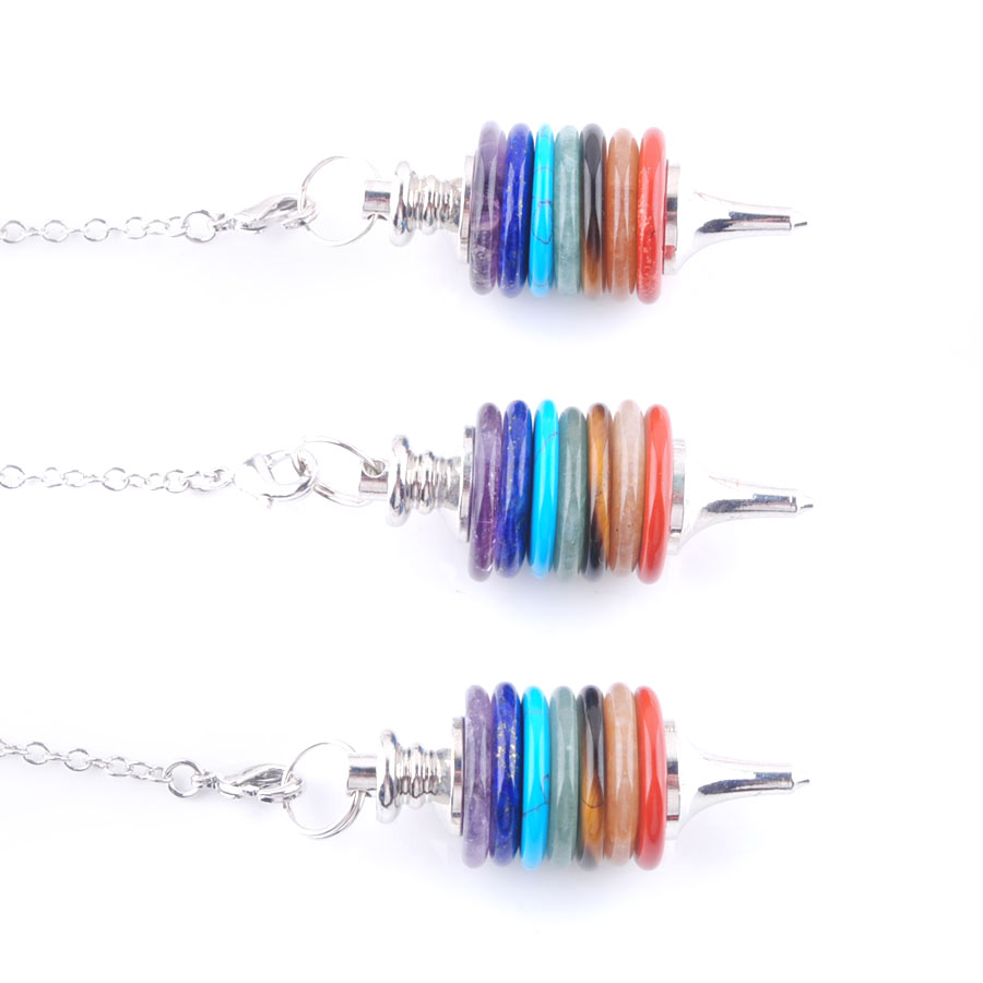 WOJIAER Natural Stone Pendulum Wicca Dowsing Reiki Pendant Wheels of Life Gems Jewelry 7 Chakra Pendulums Men Women Gift N3670