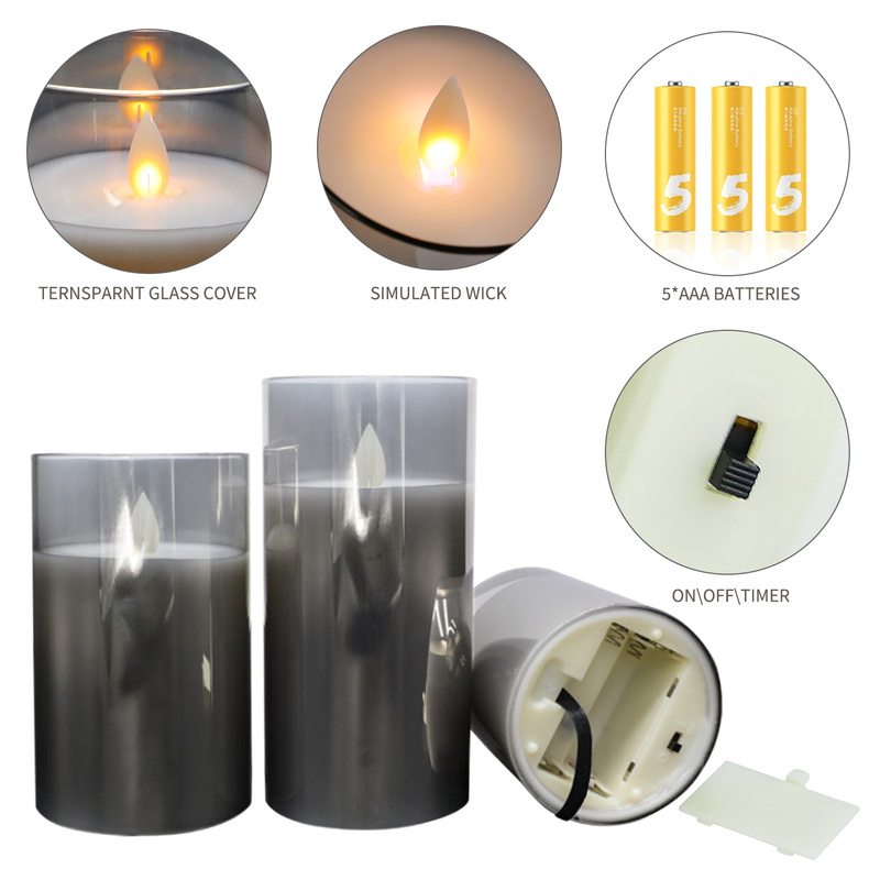 Nordic New Style 7.5CM Glass Swing Candle Three-piece Set with Remote Control Gray Aromatherapy Soothing Nerves and Sleep Aid Bedroom Fragrance Decora