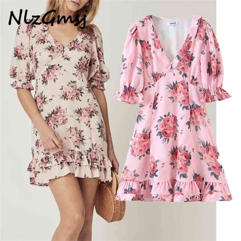Dres Vintage V Neck Mini Streetwear Pink Floral Print Ruffles es Cute Summer Vestidos 210628, As picture
Dres Vintage V Neck Mini Streetwear Pink Floral Print Ruffles es Cute Summer Vestidos 210628, As picture