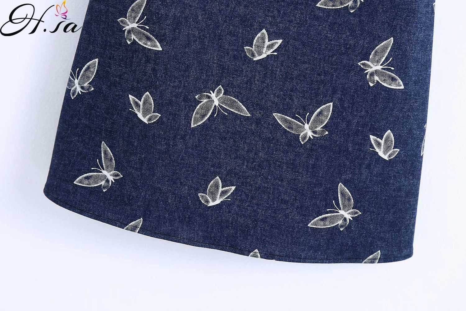 Hsa European and American Summer Wind Women's Denim Printing Slip Dress 1607 210716