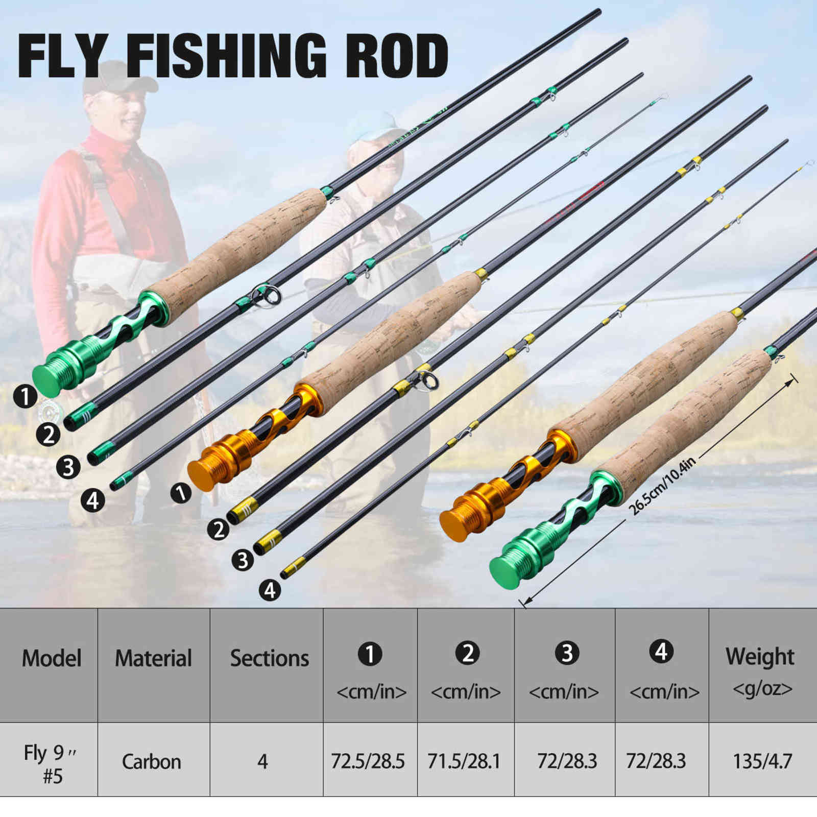 Sougayilang Fly Fishing Rod High Performance 4 Piece Fast Action Carbon Fiber Pole for Freshwater 211118