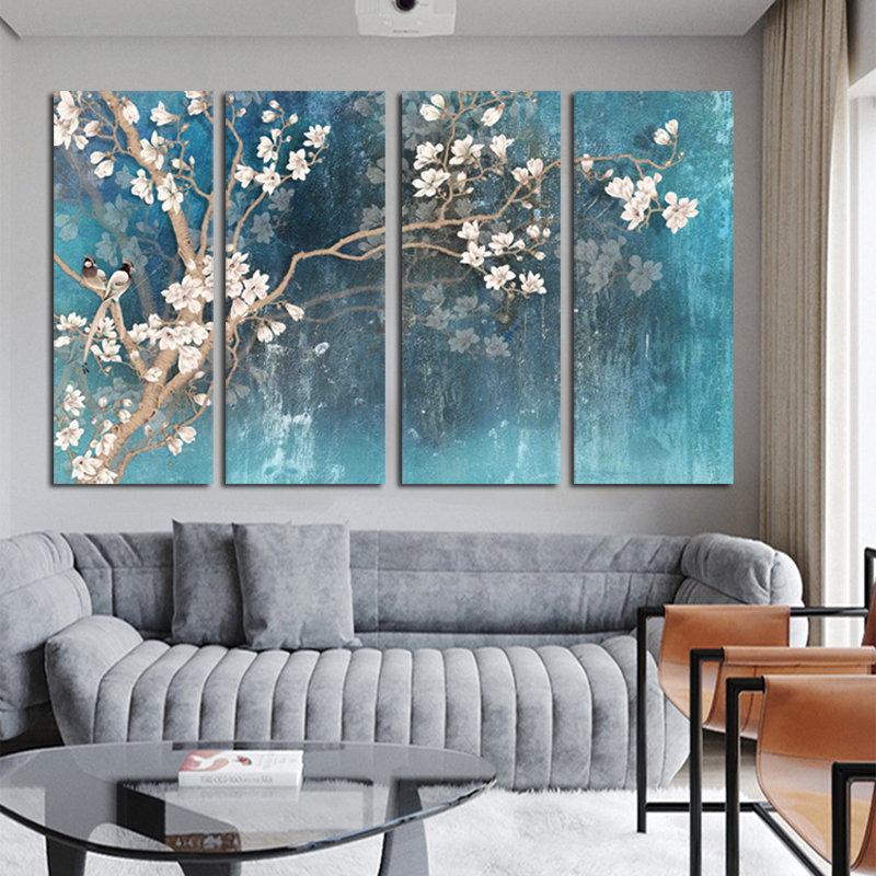 Blossoming Almond Flower Tree Oil Painting On Canvas Posters Wall Art Pictures For Living Room Home Decoration