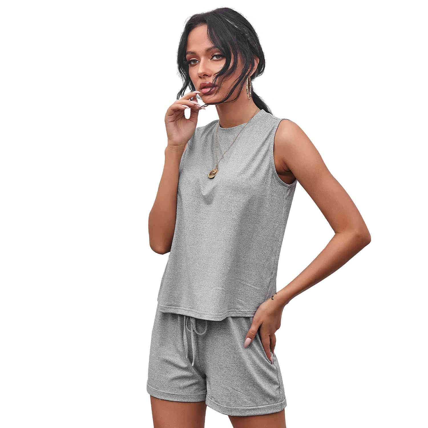 Summer cotton sets suits Casual Sleeveless t shirts and shorts Womens sprots Suit female loose homewear 210524