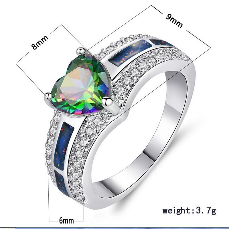 2021 Top Sell Brand Handmade Deluxe Jewelry 10KT White Gold Fill Heart Cut Opal CZ Diamond Gemstones Party Women Wedding Engagement Band Ring Gift Siz