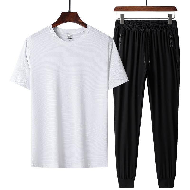 Men's Casual Shirts Summer Suit 2021 Short Sleeve T-shirt Ice Silk Quick Drying Pants Big Loose Two-piece Set, White
Men's Casual Shirts Summer Suit 2021 Short Sleeve T-shirt Ice Silk Quick Drying Pants Big Loose Two-piece Set, White