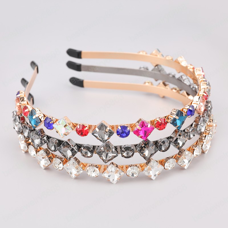 2021 Fashion Sparkling Alloy Square Round Rhinestone Geometric Headband Party Girl Hair Accessories