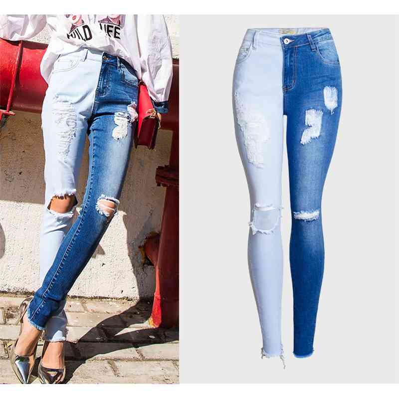 LOGAMI Skinny Ripped Jeans Woman Contrast Color Slim Jeans For Women Denim Pants Plus Size 4XL 210616
