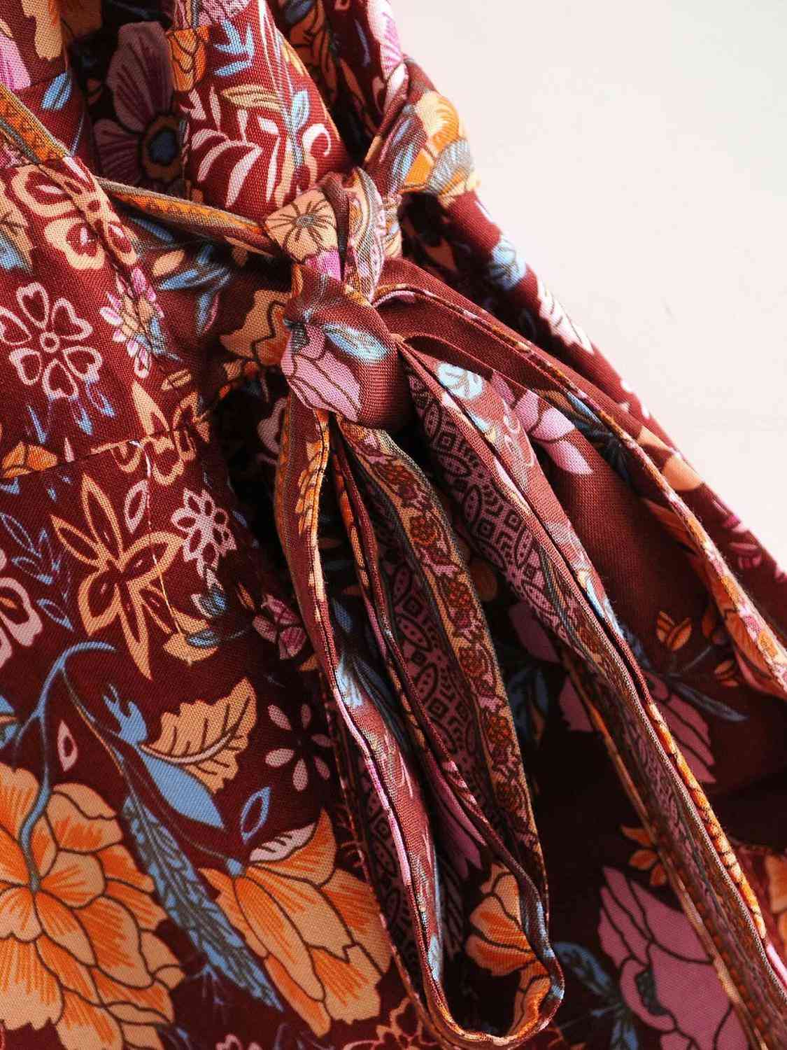 Bohemia Cotton Flower Print Short Sleeve BOHO Wrap Dress Holiday Beach Woman Bow Tie Waist Summer Dresses Vestido 210429