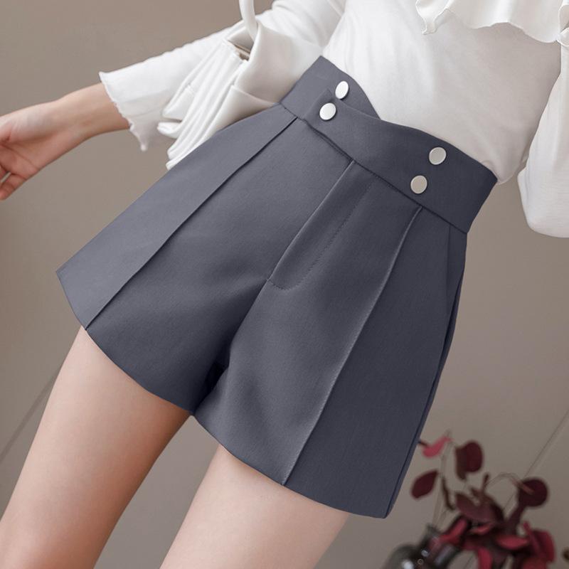 Plus Size Suits Shorts Women 2021 Summer High Waist Solid Black Office Work Ladies Pocket Wide Leg Trouser BC833 Women's
