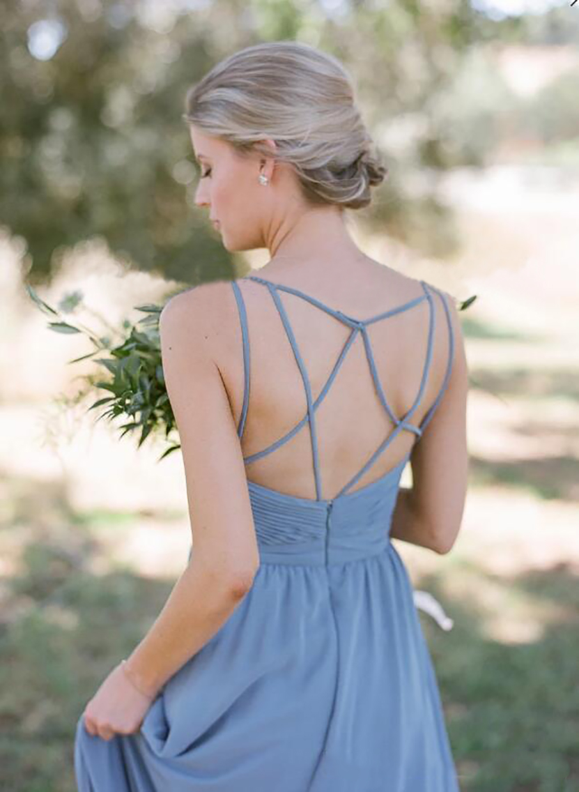 A-line Bridesmaid Wedding Guest Dress with Crisscross Straps vestido festa de casamento 2021 dusty blue boho junior bridesmaid dresses 0509