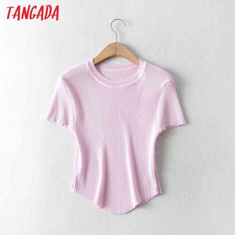 Women Fashion Pink Crop Knitted Sweater Jumper Summer Female Pullovers Chic Tops AI39 210416