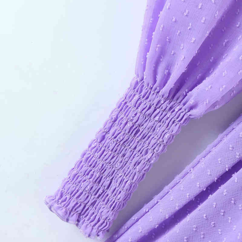 Casual Woman Purple Appliques Puff Sleeve Dresses Spring Fashion Ladies A-Line Mini Female Sweet Holiday Dress 210515