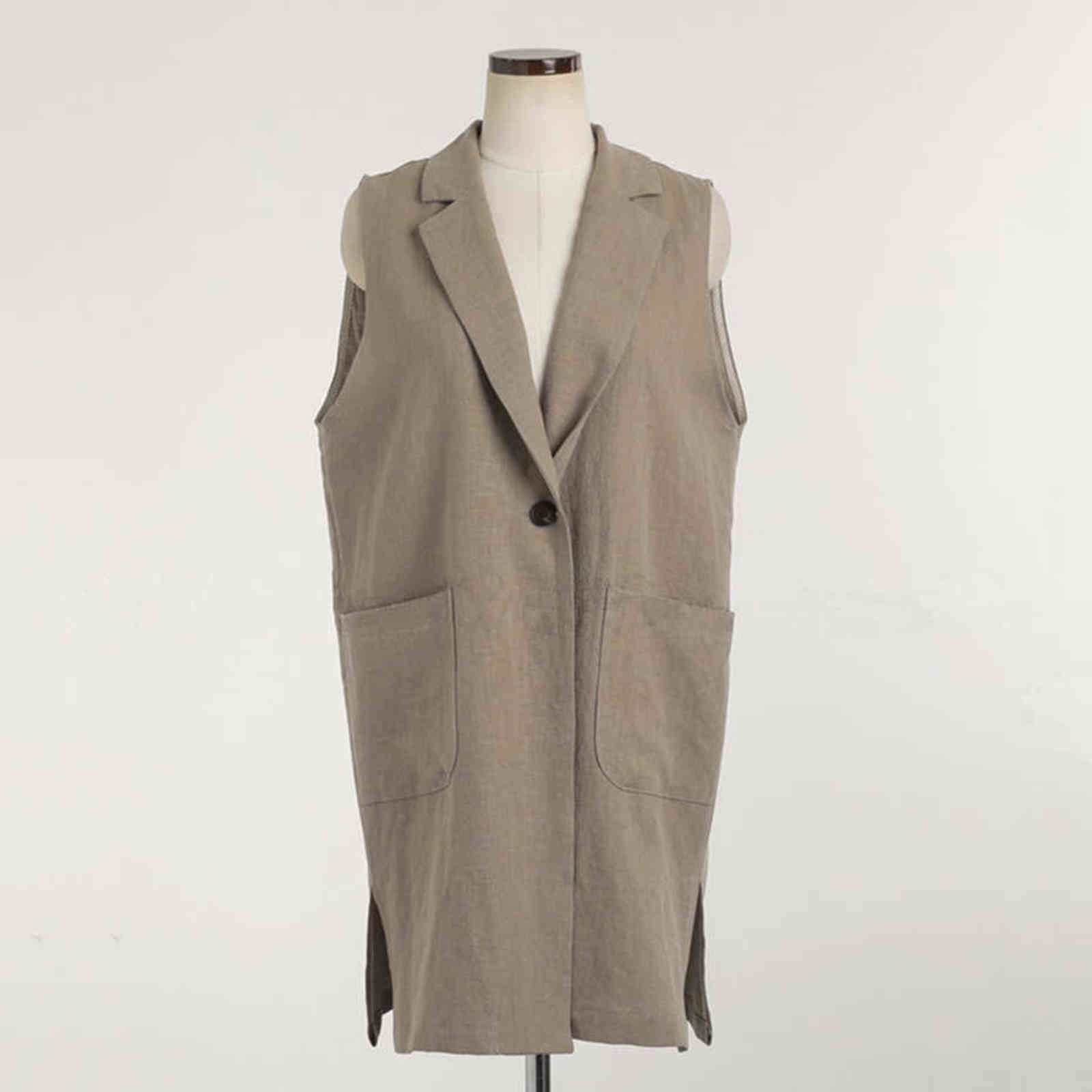 M-2XL Single-breasted Loose Simple Vest Jacket White Autumn Spring Sleeveless Suit Waistcoat Linen Long Coat Female QEN009 211120
