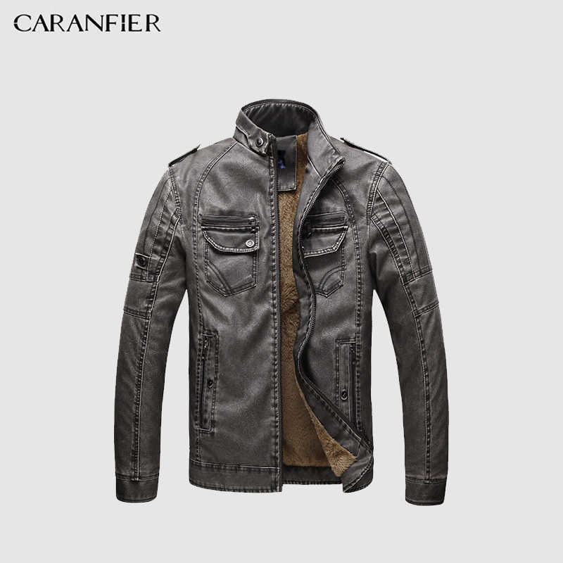 CARANFIER Mens Wash Leather Jackets Winter Men Faux Fleece Plus Thick Warm Coat Biker Motorcycle Male Classic Jacket Top Quality 211018