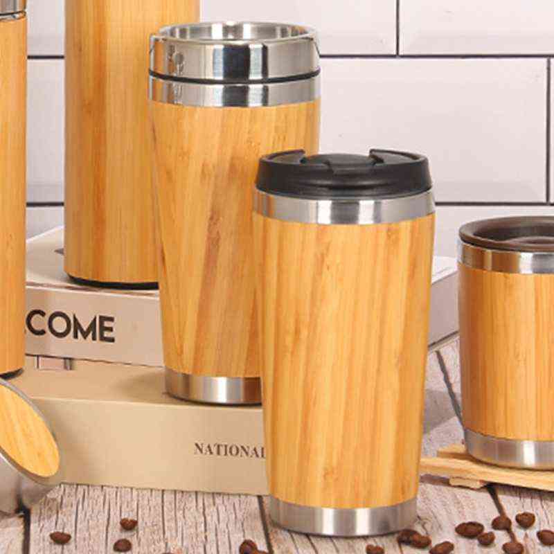Stainless Steel Liner Tumbler Wooden Insulated Coffee Mug Travel Camping Cup Thermos Bottle with Lid Gift 211123