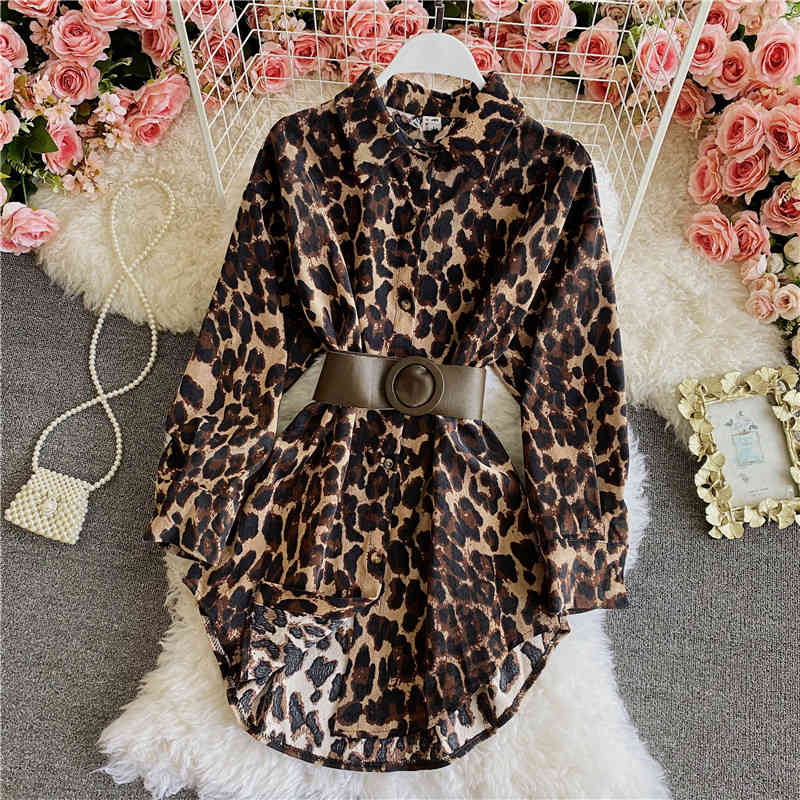 Nomikuma Korean Corduroy Women Medium-long Blouse Belt Slim Waist Elegant Blusas Femme Spring New Shirt Coat 6E217 210427