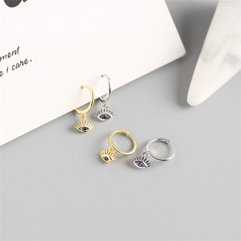 Mini 8.5mm Classic Charm Blue Zircon Demon Eye Circle Hoop Earrings Small Dangle Women Round Crystal Luxury Jewelry
