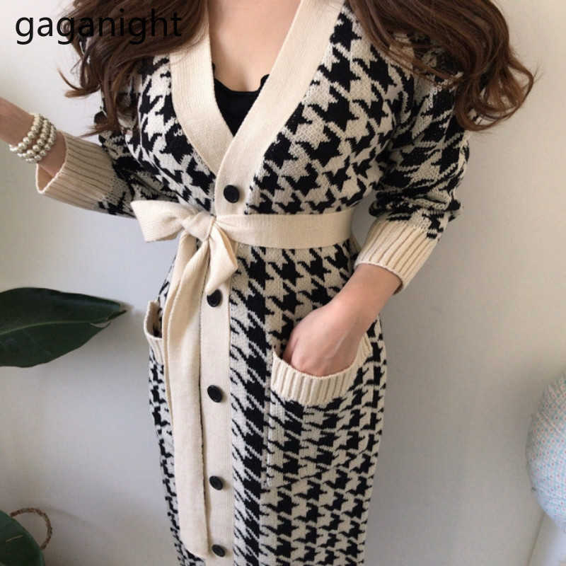 Vintage Fashion Women Knitted Long Cardigan Single Breasted Chic Korean Sash Outwear Kardigan Sweater Autumn Winter 210601