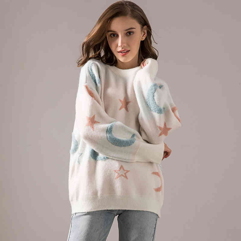 Sweater Female O Neck Loose Plus-sized Stars Geometric Pullover Knitting Long Sleeve Women's 102i 210420