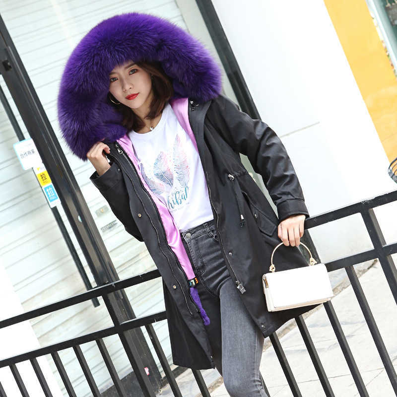 Snow Weather Warm Fur Coat For Women Real Fur Collar Hooded Overcoat Natural White Rex Rabbit Fur Parka Outwear T191024